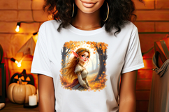 Cute watercolor girl elf autumn sublimation design png Product Image 1