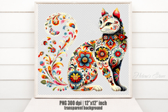 Floral cat sublimation design png |Cute Folk flowers clipart Product Image 2