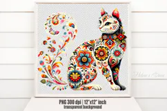 Floral cat sublimation design png |Cute Folk flowers clipart Product Image 2