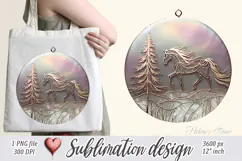 Christmas horse round design | 3d Iridescent T-shirt clipart Product Image 2