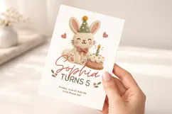 Bunny Birthday Invitation Template, Felt Texture Canva Product Image 5