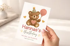 Teddy Bear Birthday Invitation Template, Felt Texture Canva Product Image 5