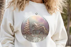 Christmas horse round design | 3d Iridescent T-shirt clipart Product Image 1