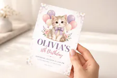 Cute Kitten Birthday Invitation, Editable Canva Product Image 5