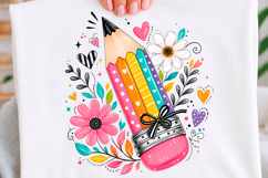Colorful Pencil &amp; Floral Teacher PNG Product Image 1