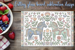 Pastel floral horse folk tile glass cutting board design Product Image 1
