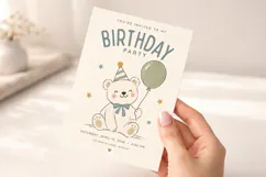 Neutral Teddy Bear Birthday Invitation Canva Template Product Image 5
