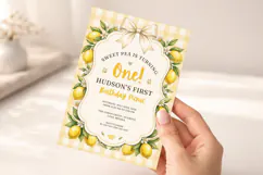 Lemon Gingham Canva Invitation Template, Printable Card Product Image 5