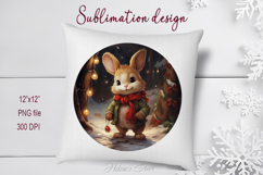 Cute Christmas bunny round cute sublimation design png Product Image 1