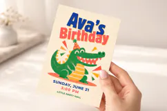 Crocodile Birthday Invitation Template, Retro Canva Invite Product Image 5