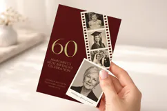 60th Birthday Invitation Template, Burgundy Gold Photo Product Image 5