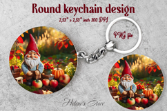 Cute garden gnome and cozy home round keychain design png Product Image 1