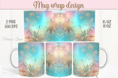 Blue Christmas mug wrap png| Gold Snowflake mug sublimation Product Image 1
