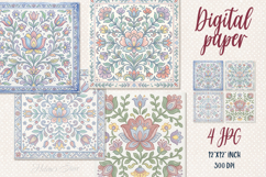 Folk floral tile pattern digital papers jpeg | Scrap booking Product Image 1