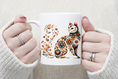 Floral cat sublimation design png |Cute Folk flowers clipart Product Image 3
