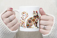 Floral cat sublimation design png |Cute Folk flowers clipart Product Image 3