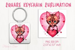 Cute cat keychain sublimation | Pink love Square keychain Product Image 1