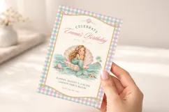 Mermaid Birthday Invitation Template, Pastel Gingham Canva Product Image 5