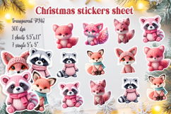 Christmas printables stickers sheet | Pink crochet raccoon Product Image 1