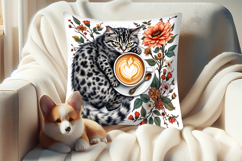 Coffee and cat in flowers sublimation pillow case designs Product Image 3