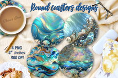 Aquamarine ocean pearl round coaster sublimation designs png Product Image 1