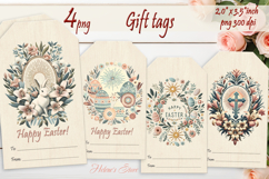 Easter cross Gift Tags|Happy Easter labels|Boho pastel label Product Image 1