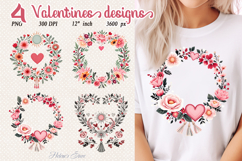 Boho Pastel Valentine pink hearts and flowers sublimation Product Image 1