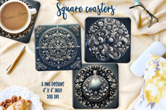 Vintage Christmas silver pattern square coasters sublimation Product Image 1