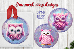 Christmas owl bird round ornament designs|Pink forest animal Product Image 1