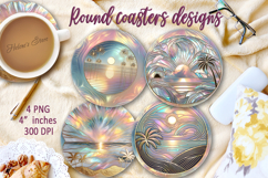 Summer beach gold pearl round coaster sublimation designs Product Image 1