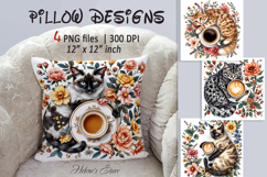 Coffee Cat Flowers Pillow Case Sublimation Designs BUNDLE Product Image 7