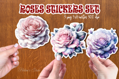 Watercolor rose flower printables stickers | Pink roses png Product Image 1