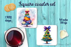 Christmas tree square coasters wrap sublimation designs png Product Image 1