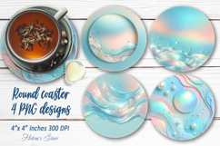 Pastel blue pearl abstract round coaster sublimation png Product Image 1