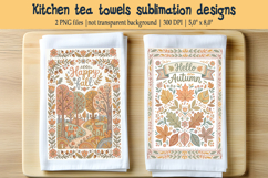 Hello autumn pastel folk floral tiles pattern kitchen towel Product Image 1