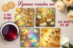 Gold pumpkin design|Thanksgiving square coaster sublimation Product Image 1