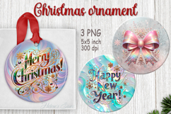 Pink Merry Christmas ornament sublimation designs PNG Product Image 1