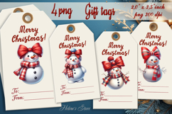 Christmas gift tags printable designs|Coquette bows snowman Product Image 1
