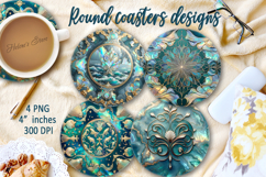 Aquamarine ocean pearl round coaster sublimation designs png Product Image 1