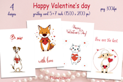 Happy Valentines day greeting card png| Retro animals design Product Image 1