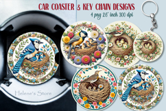 Spring birds round key chain designs |Retro bird Car coaster Product Image 1