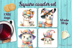 Patchwork Halloween llama square coaster sublimation png Product Image 1