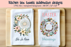 Easter wreath with flowers kitchen tea towel sublimation Product Image 1