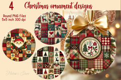 Christmas patchwork round ornament sublimation designs PNG Product Image 1