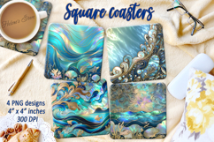 Aquamarine ocean pearl square coaster sublimation designs Product Image 1