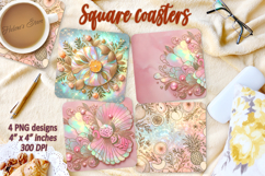 Tropical fruits pattern pearl square coaster sublimation png Product Image 1