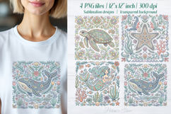 Pastel sea animals sublimation design png|Cute ocean clipart Product Image 1