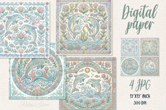 Folk floral ocean tiles digital papers jpeg | Scrap booking Product Image 1