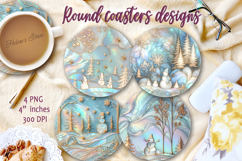 Blue Christmas tree round coaster sublimation designs png Product Image 1
