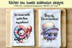 Cute Flowers and Funny quote kitchen tea towel sublimation Product Image 1